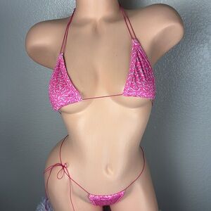 NEW Barbie Hot Pink Pattern Super Sexy Stripper Dancer Micro Bikini Set OS